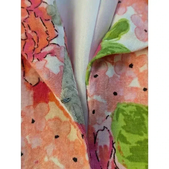 Kim Rogers Bright Floral 100% Linen Blazer Jacket 3/4 Sleeve Size Petite Small - Picture 3 of 9